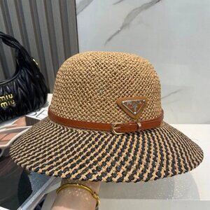 NEW Prada Woven Tan and Black Hat